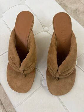 STAUD Tan Braided Espadrille Wedge Slides, like new